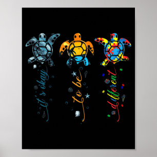 Poster Autism Awareness Cute Turtle Animal It's Ok To Be