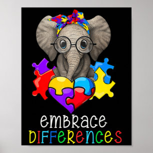 Poster Autism Awareness Fun Glasses Elephant Embrace Diff