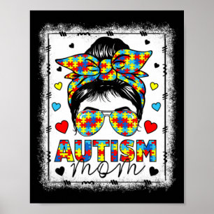 Poster Autism Awareness Maman Life Messy Bun Bleached Mot