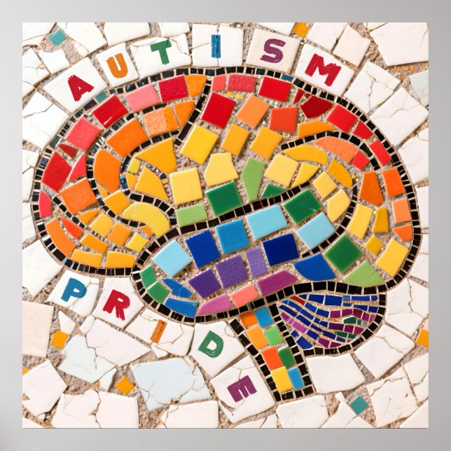 Poster Autism Pride Mosaic Cerveau Neurodiversité Sensibi (Devant)