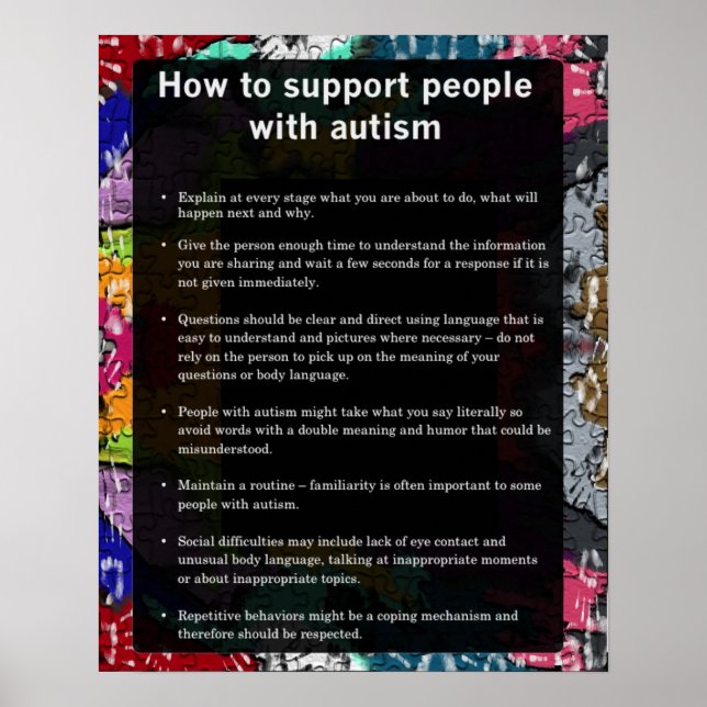 Poster Autisme Comment Soutenir Certains Avec Autisme (Devant)