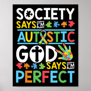 Poster Autisme Fils Enfant Fille Société Dieu dit que je 