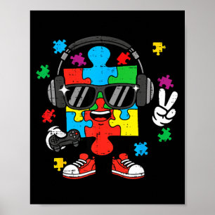 Poster Autisme joueur casse-tête casque sensibilisation j