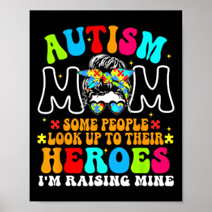 Poster Autisme Maman Élever Héros Super Messy Bun Autisme