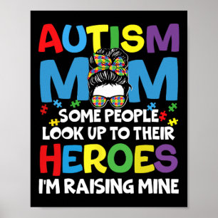 Poster Autisme Maman Élever Héros Super Messy Bun Autisme