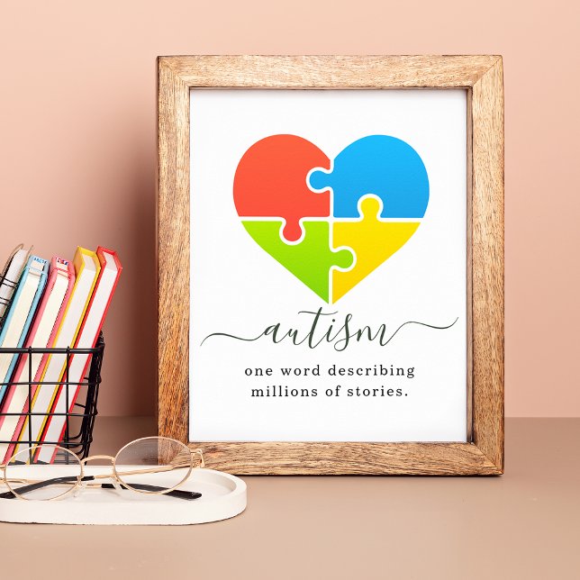 Poster Autisme Millions d'histoires Puzzle de coeur (Autism Millions of Stories Heart Puzzle Poster)