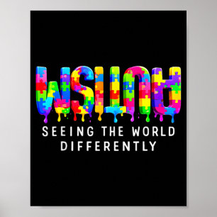 Poster Autisme puzzle peinture goutte voir différemment
