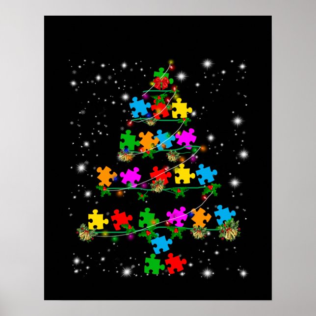 Poster Autiste | Autisme Puzzle Pièce Arbre de Noël (Devant)