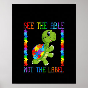 Poster Autiste Voir Le Puzzle De La Tortue Étiquette