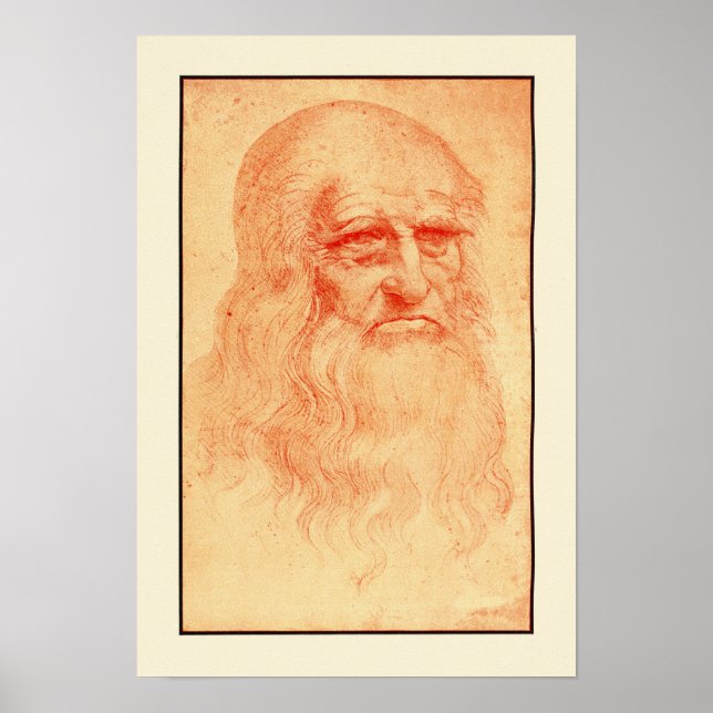 Poster Auto-portrait craie rouge de Léonard de Vinci (Devant)