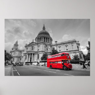 Poster Autobus de Londres et cathédrale de St Paul