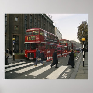 Poster Autobus de station de rue de Liverpool - Londres