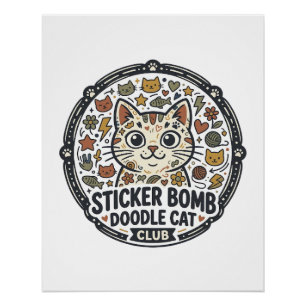Poster Autocollant Bombe Dessin Animé Chat POD Vector Art