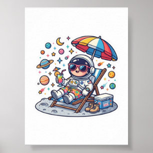 Poster Autocollant d'astronaute Kawaii mignon d'été de pl
