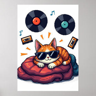 Poster Autocollant de disque vinyle pour chat musicien fa