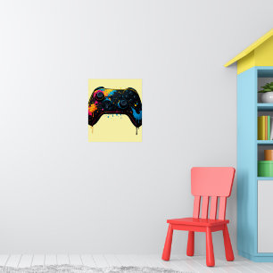 Poster Autocollant de manette de jeu Color Splash 