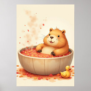 Poster Autocollant de relaxation du capybara dans un bain