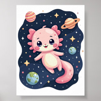 Poster Autocollant Kawaii Galaxie Espace Axolotl Cosmique