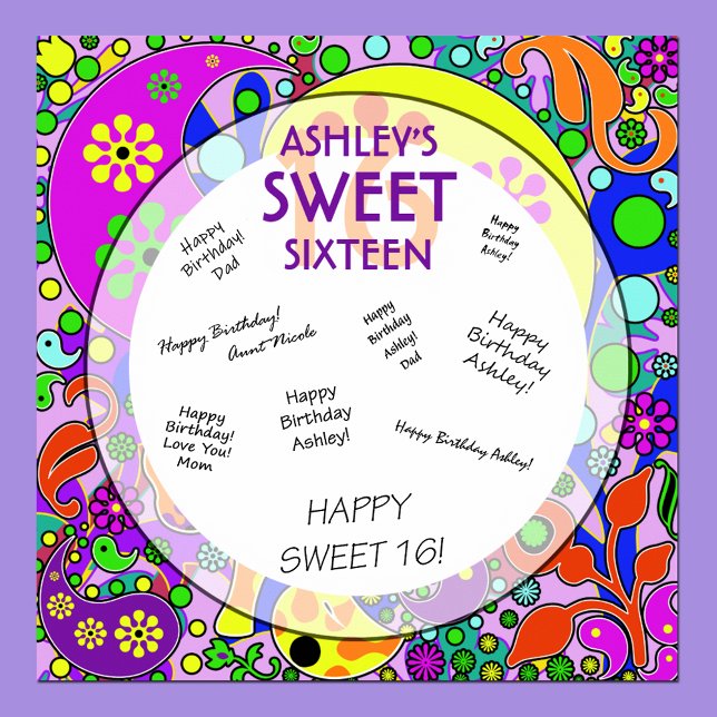 Poster Autographe personnalisé Sweet 16 Anniversaire de l (Créateur téléchargé)