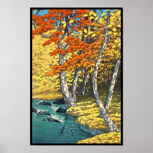 Poster Automne à Oirase Hasui Kawase paysage shin hanga (Devant)