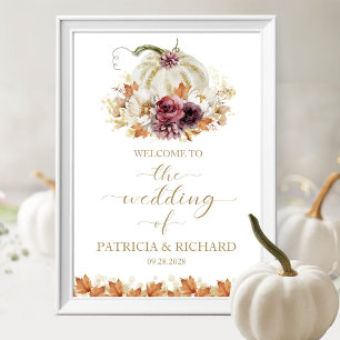 Poster Automne Amour Citrouille Floral Mariage Bienvenue