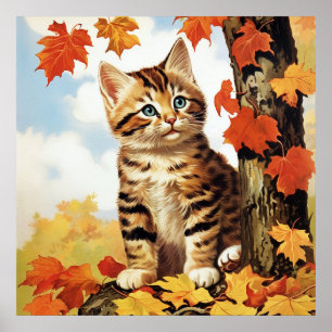 Poster Automne animal chat mou