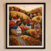 Automne Apple Harvest Folk Art Peinture à l'huile 