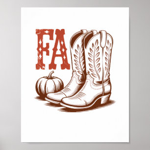 Poster Automne Automne Cowgirl Citrouille