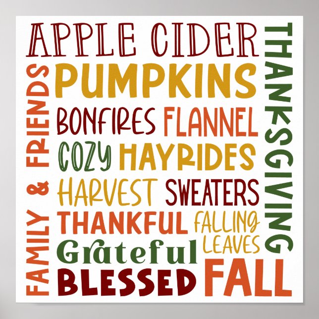 Poster Automne Automne Hiver Thanksgiving Vacances Merci (Devant)