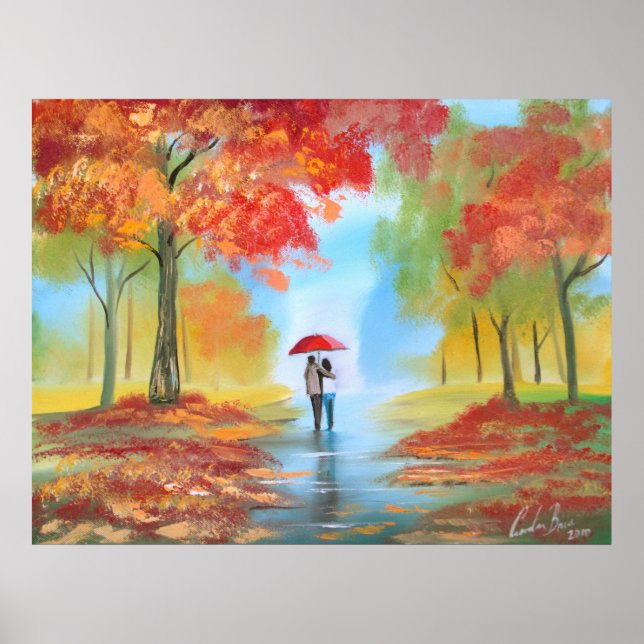 Poster Automne automne pluie jour romantique couple de ma (Devant)