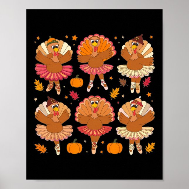 Poster Automne Ballerinas Danser mignonne Turquie Thanksg (Devant)