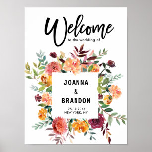 Poster Automne Burgundy Blush Floral Mariage Bienvenue