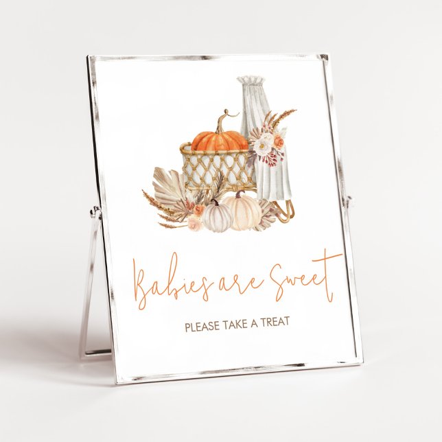 Poster Automne Citrouille Automne Chute dans l'amour Les  (Boho Orange Pumpkin Baby Shower Babies are Sweet Sign)