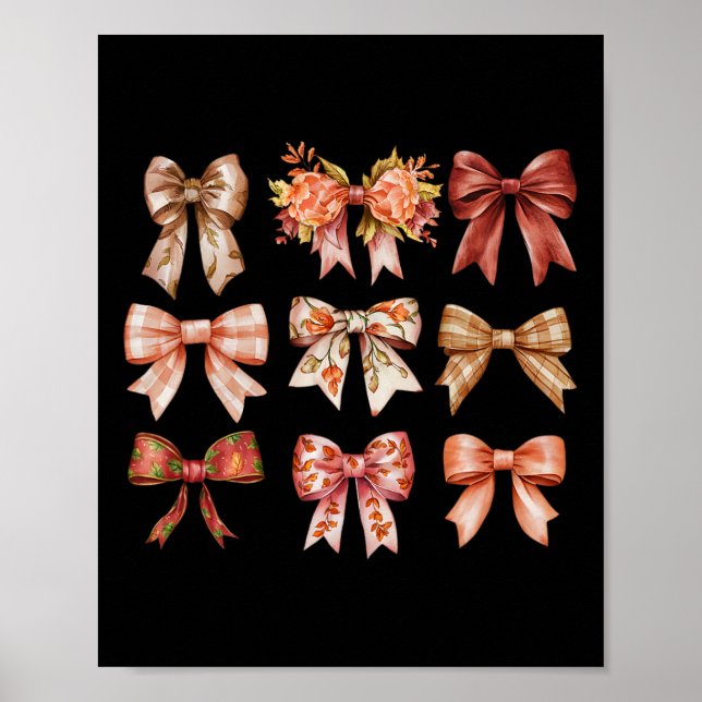 Poster Automne Citrouille Bow Coquette Feuilles d'Automne (Devant)