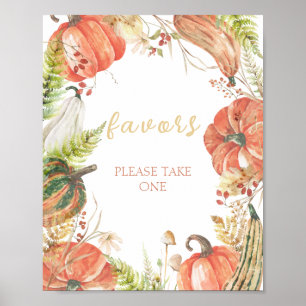 Poster Automne Citrouille Floral Baby shower Faveurs