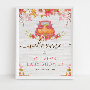 Poster Automne Citrouille Floral Truck Girl Baby shower B