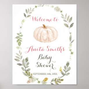 Poster Automne Citrouille verdure baby shower Floral bien