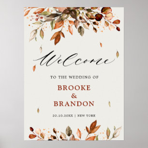Poster Automne Feuilles Mariage campagnard rustique Accue