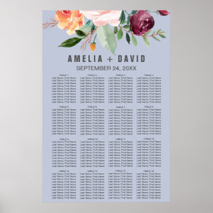 Poster Automne Floral Dusty Blue Seating Chart