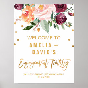 Poster Automne Floral Engagement Party Bienvenue