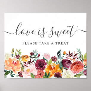 Poster Automne Floral Love Is Sweet Dessert Bar Panneau