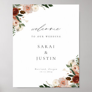 Poster Automne Floral Mariage Bienvenue