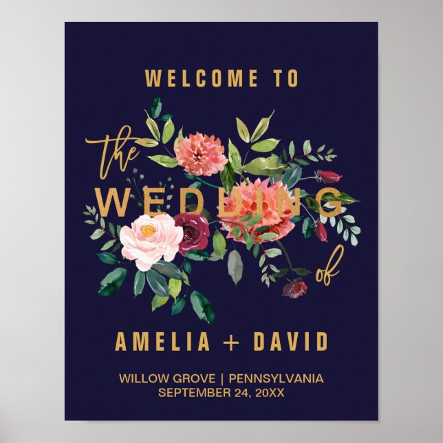Poster Automne Floral Mariage Bienvenue (Devant)