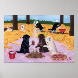 Poster Automne Fun Labradors OEuvre d'art