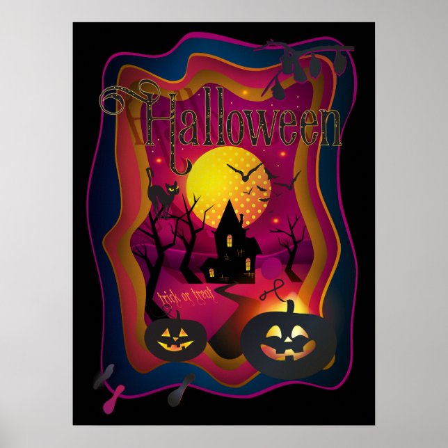 Poster Automne Halloween Party " tour ou régal" drôle (Devant)