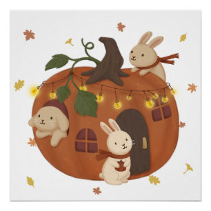 Poster Automne incroyable : Lapin et Citrouille