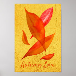 Poster Automne Love slogan Orange Automne Feuilles automn