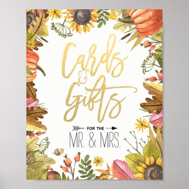 Poster Automne Maple Feuilles Cartes Cadeaux Mariage Sign (Devant)