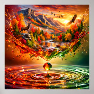 Poster Automne Montagne Éclaboussure Liquide