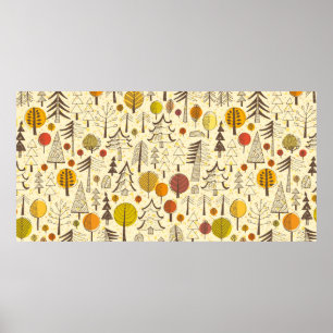 Poster Automne. Motif sans couture avec forêt, dos d'auto